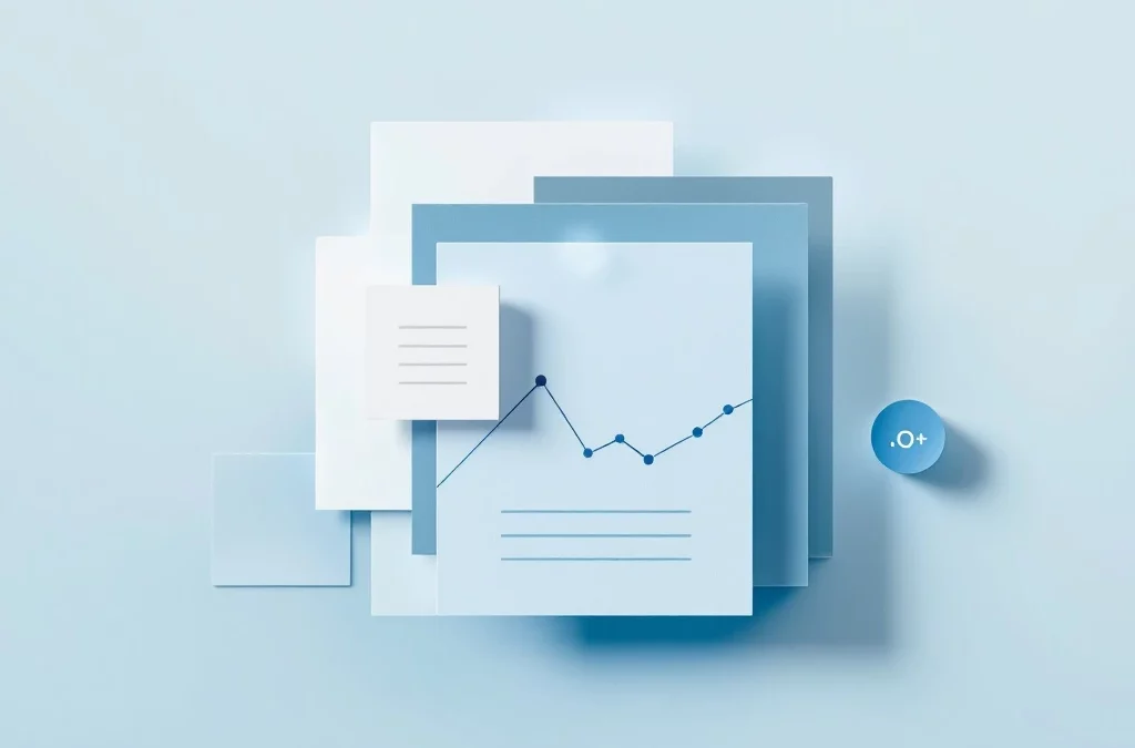 Minimalistische documenten-trackingvisualisatie met een gloeiend oogsymbool, verbindingslijnen naar gebruikerspictogrammen en een Officebox-blauw trackingsymbool tegen een lichtblauwe achtergrond.